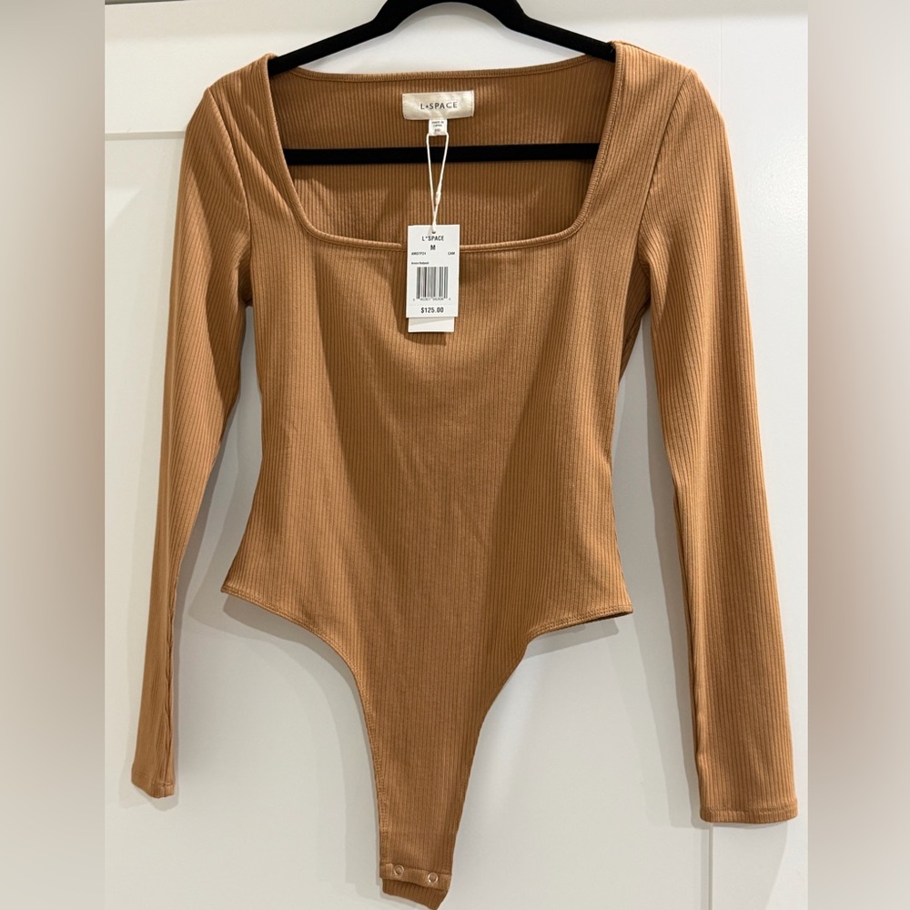 L*Space Tan Ribbed Long Sleeve Bodysuit